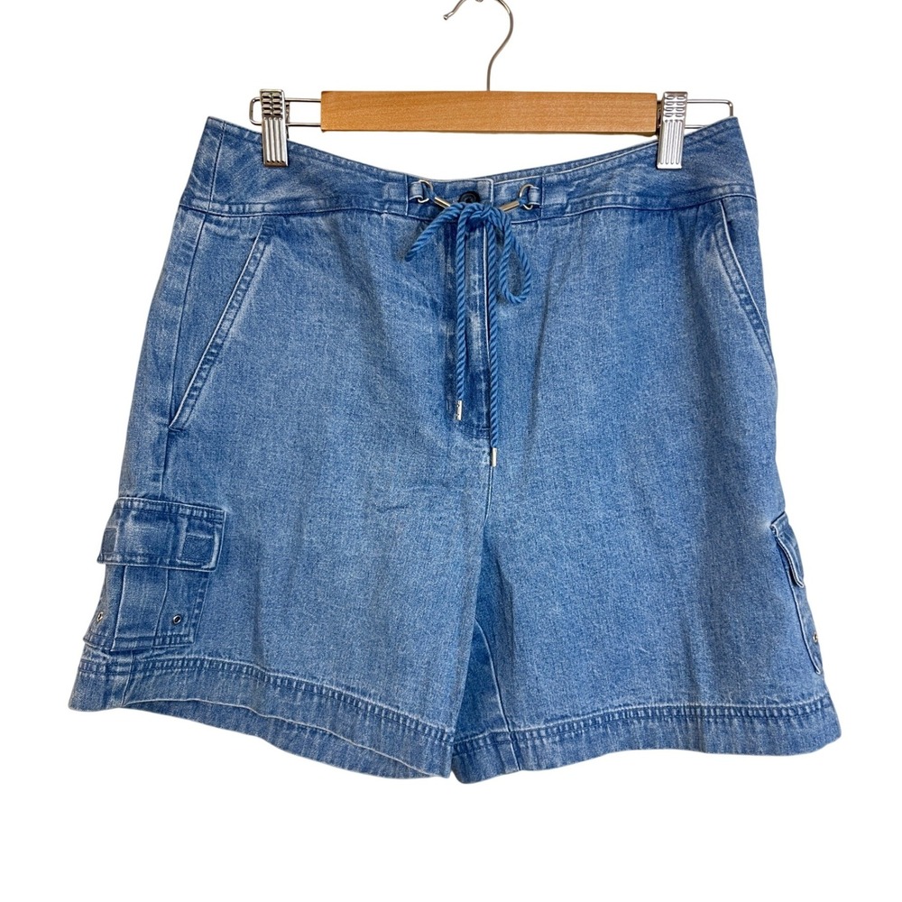 Vintage TALBOTS Denim Cargo Shorts Womens 10 Blue Utility Casual Coastal Classic